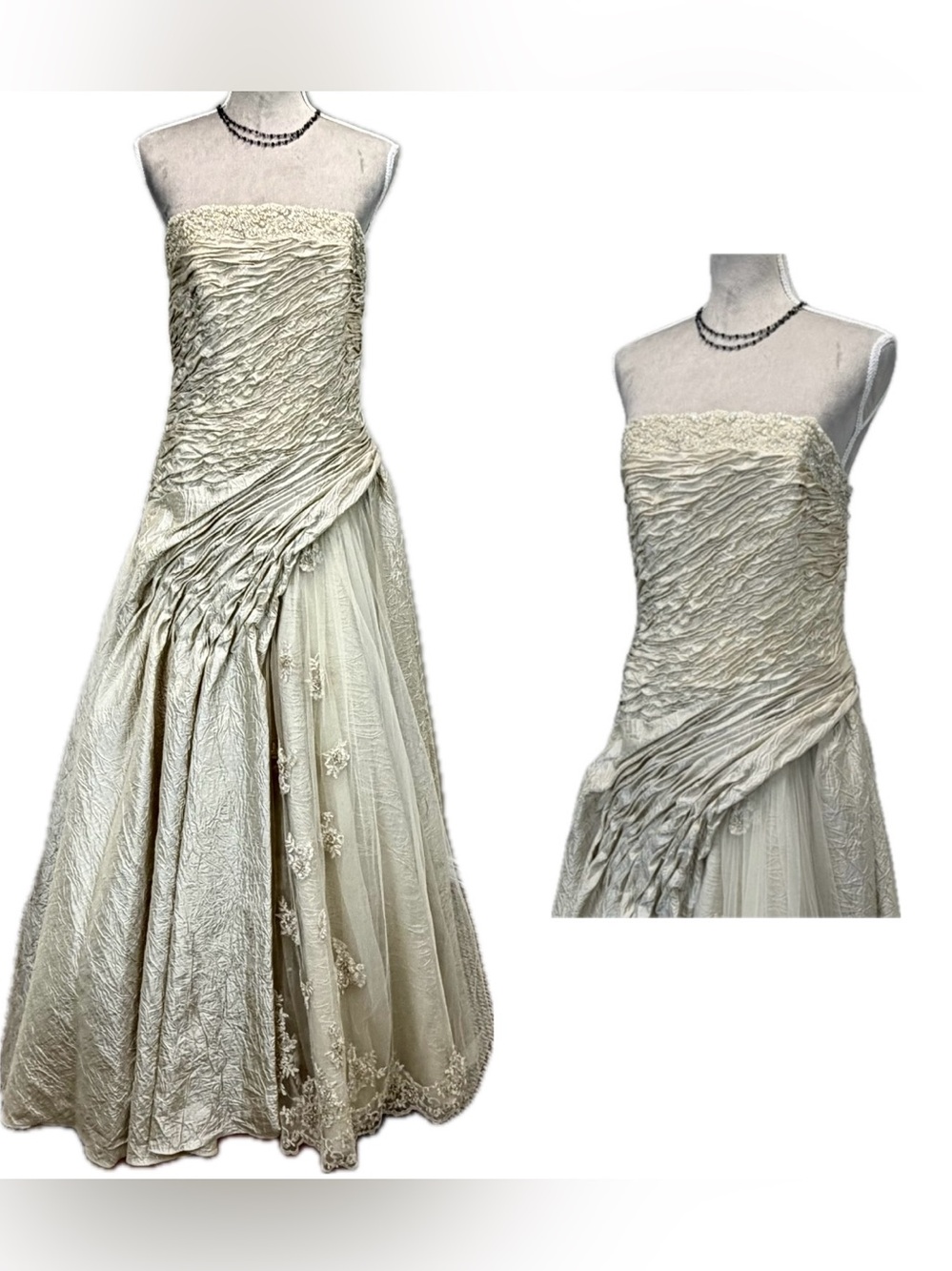 Rina Di Montella Formal Gown Prom Dress 8 Champagne Gold Bead Glam Ball Princess